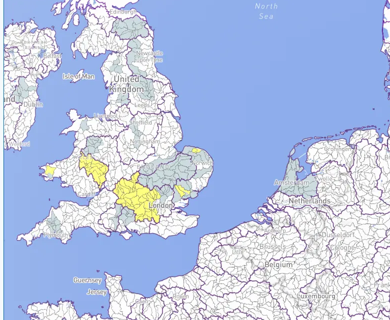Actual Aquascope map with UK catchments highlighted